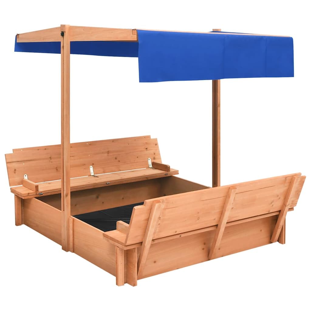 Arenero con techo de madera de abeto, 112 x 112 x 112 cm, caja de arena para juegos para jardín, caja de arena infantil con bancos, caja de arena de madera resistente a la intemperie