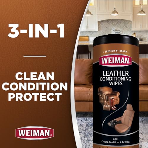 Weiman 91 Leather Cleaner & Conditioner Wipes With Uv Protection, Prevent Cracking Or Fading Of Leather Couches, Car Seats thumb #2