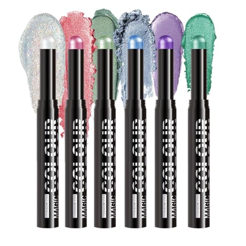 Djowyh Lápiz de sombra de ojos, set de maquillaje con lápices de sombra de ojos, 6 unidades, brillante, duradero, resistente al agua, día festivo, día a día, Navidad, maquillaje