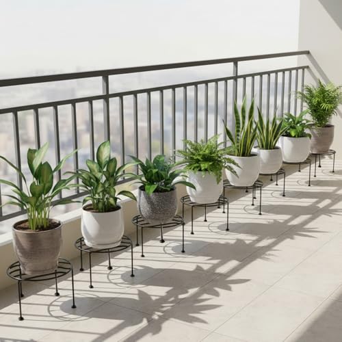 ORILEY Round Plant Stand Galvanised Metal Flower Pot Holder Gamla...
