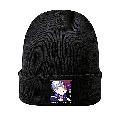 Uspeedy My Hero Academia Knitted Hat Anime Character Deku Todoroki Bakugou Toga Print Graphics Unisex Men Women(one_Size Black)