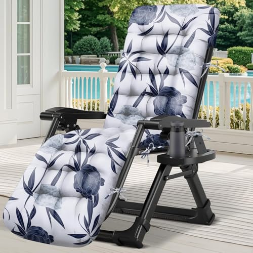 widesmile Waterproof Sun Lounger Cushion Only Replacement Lounger Cushions Pad for Sunloungers 100% Cotton Thick 167x53x10 cm Outdoor Garden Rattan Recliner Relaxer Chair Cushions, Blue Enchantress