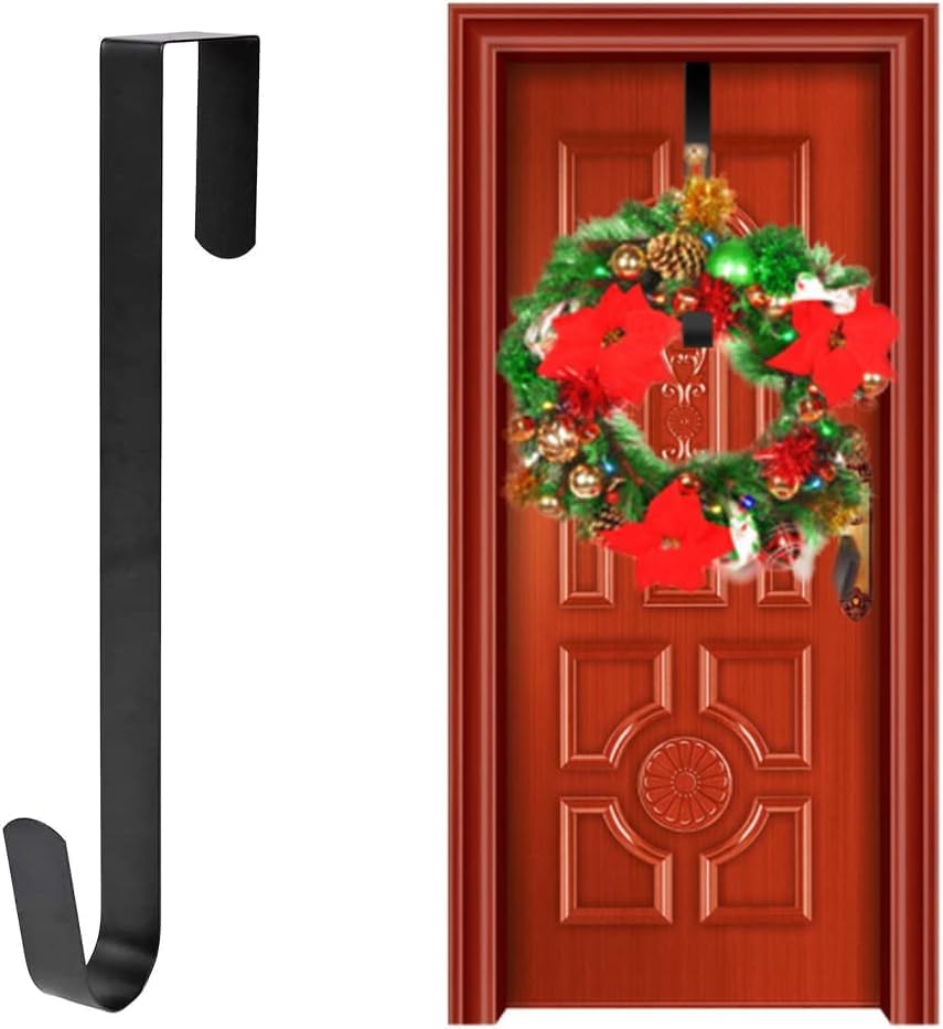 Christmas Wreath Hanger,Wreath Hanger for Front Door,30 cm(11.8 Inches Length) Metal Wreath Hanger, Door Wreath Hook for Christmas Home Office Wall Wedding Wreaths or Decorations (Black)