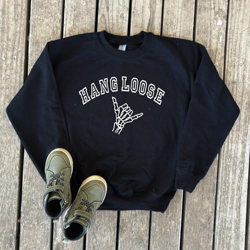 Hang Loose Halloween Skeleton Hand Toddler and Youth Black Crewneck Sweatshirt2