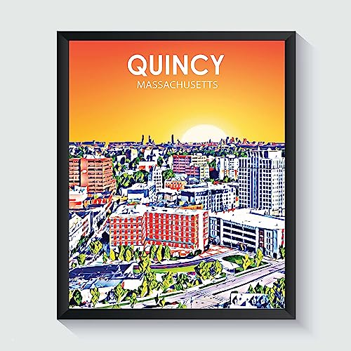 Quincy Massachusetts Art Poster Print, Quincy Sunset Landscape Scenery Skyline of City, Abstract City Decoration for Bedroom and Living Room. (Quincy Massachusetts, 24x36 inches (Unframed))
