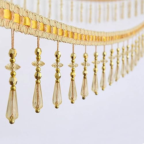 Haujgg 12 Yards Gold Fransenborte Kristallperlenbesatz