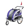 HOMCOM kinderaanhanger 2 in 1 fietsaanhanger kinderen jogger aanhanger 360 ° draaibaar voor 2 kinderen paars-zwart