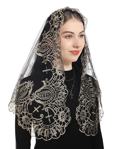 Bozidol Velo con Camelia y Sagrado Corazón con Cruz - Velo Bordado de Sagrado Corazón y Cruz para Boda en la Iglesia con Camelia