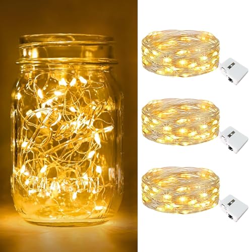 Image of LITVERSE 3 Pack Fairy Lights Battery Operated [3 Modes], 7ft 20 Led Twinkle Lights String Lights Waterproof Bulk Small Mini Silver Wire for Mason Jars Vases Wedding Table Centerpiece