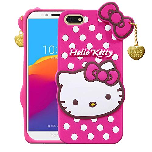 Image of Unirock Hello Kitty Back Case Cover for honor 7S| 3D Cute Hello Kitty Case |Soft Silicone Rubber Back Cover with Pendant Kitty Cover for honor 7S (Pink)