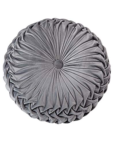 XQ HOUSE Round Velvet Pillow for Couch Small Handmade Decorative Throw Pillow for Bed Bedroom 13.7â€ Gray