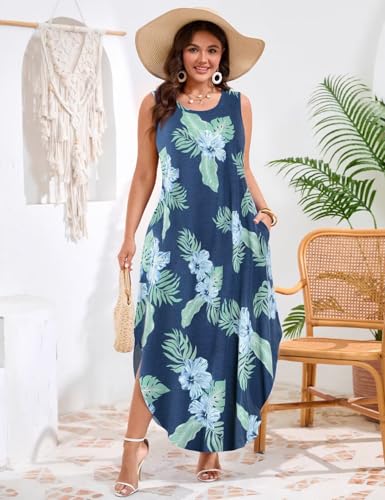 Image of JollieLovin Women Plus Size Summer Tank Maxi Dresses Sleeveless Causal V Neck Beach Long Dresses Swim Cover up (L-5X)