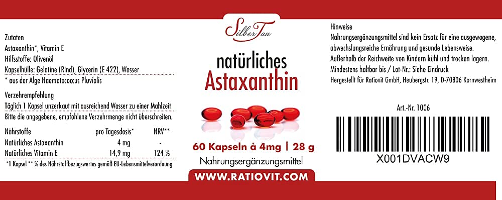 Astaxanthin – 5x 60 Softgel-Kapseln à 4 mg – natürlich aus Haematococcus pluvialis – mit Vitamin E – reines Antioxidans – pflanzlich, hoch bioverfügbar & ohne Zusatzstoffe