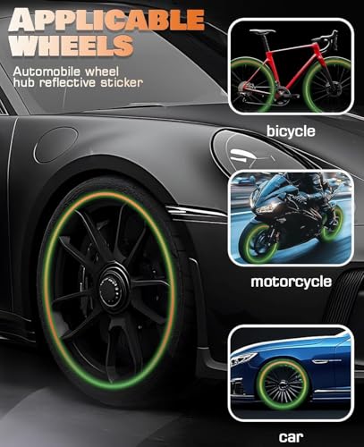 Image of REDWIND Anti-Collision Glow in The Dark Wheel Rim Stickers Night Reflective Tape Warning Sticker for Decoration Universal for All Cars Bikes Motorcycles Bicycle Trucks and etc(20 Strips) (Multi Green)