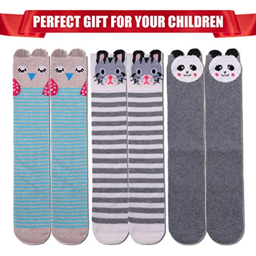 Image of FNOVCO Girls Knee High Socks Cartoon Animal Patterns Cotton Over Calf Socks