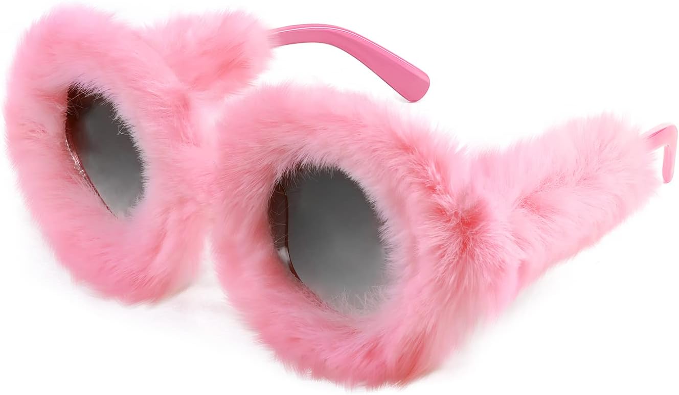 FEISEDY Women Plush Fuzzy Cat Eye Sunglasses Punk Soft Velvet Shades Ladies Handmade Party Masquerade Eyewear B2877