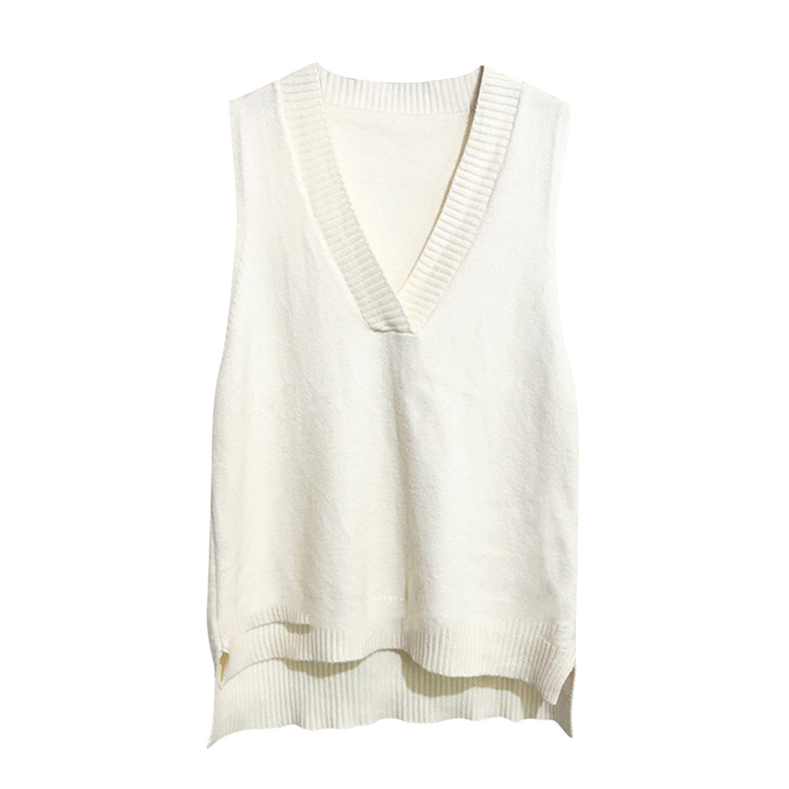 Generisch Damen Pullover Warme Damen Strickweste mit V-Ausschnitt Lose Wintermode Ärmelloser Pullover für Saison Übergang