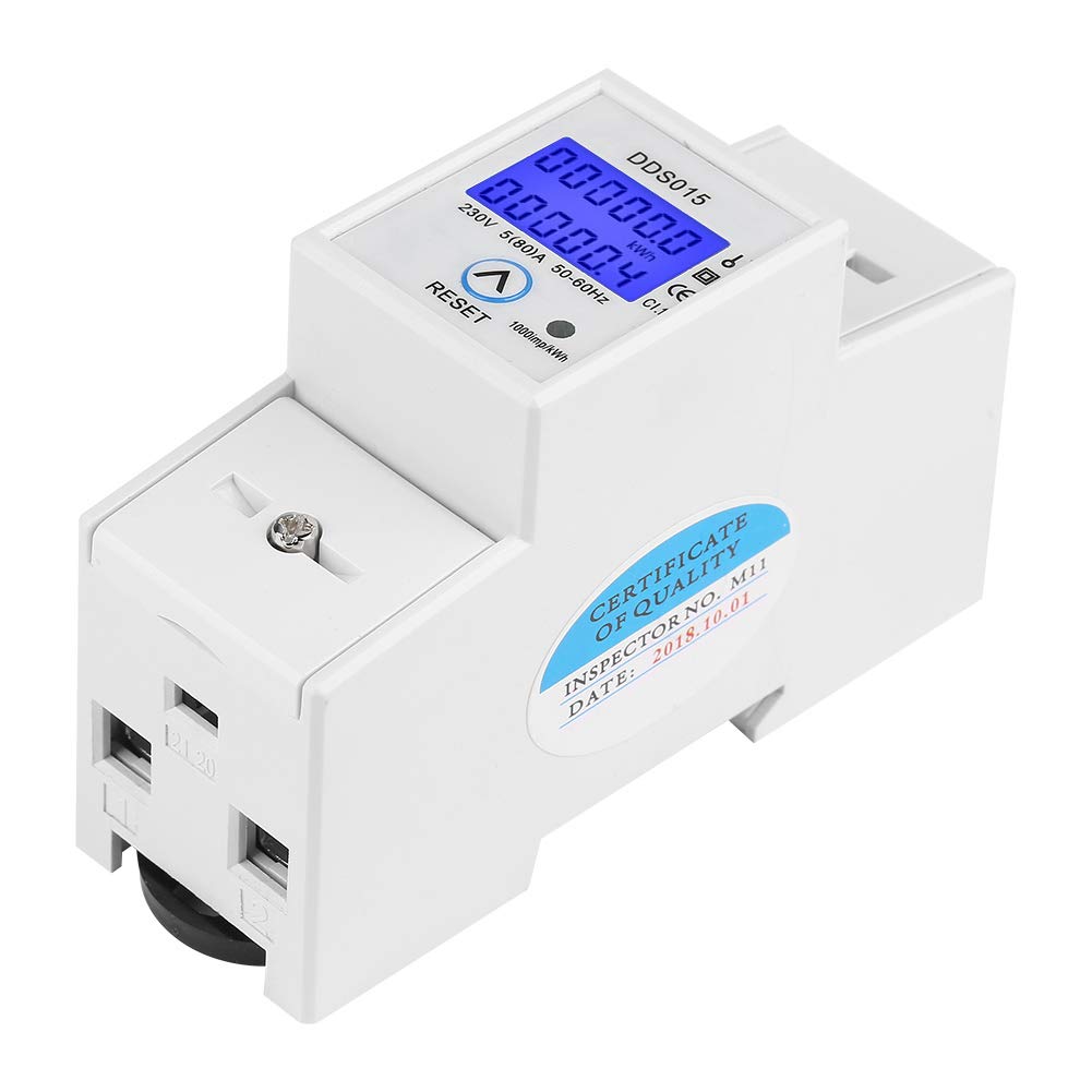 FTVOGUE 5-80A 230V Digital Reinicio Retroiluminado MonofáSico Medidor de EnergíA EléCtrica Montaje En Riel 50Hz Dds015 LCD MonofáSico Medidor de Vatios DIN
