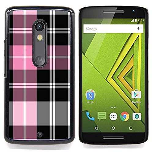 For Motorola Verizon DROID MAXX 2 / Moto X Play - pink white black pattern fabric /Design Hard Plastic Protective Case Slim Fit Cover/ - Super Marley Shop -