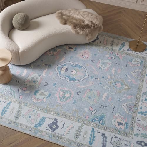 Image of Fame Rugs Lavender Modern Oushak Rug 8x10, Vintage Turkish Colorful Oriental Washable Antique Inspired Large Area Rugs, Luxury Living Room Bedroom (386PBL, 7'6 x 10')