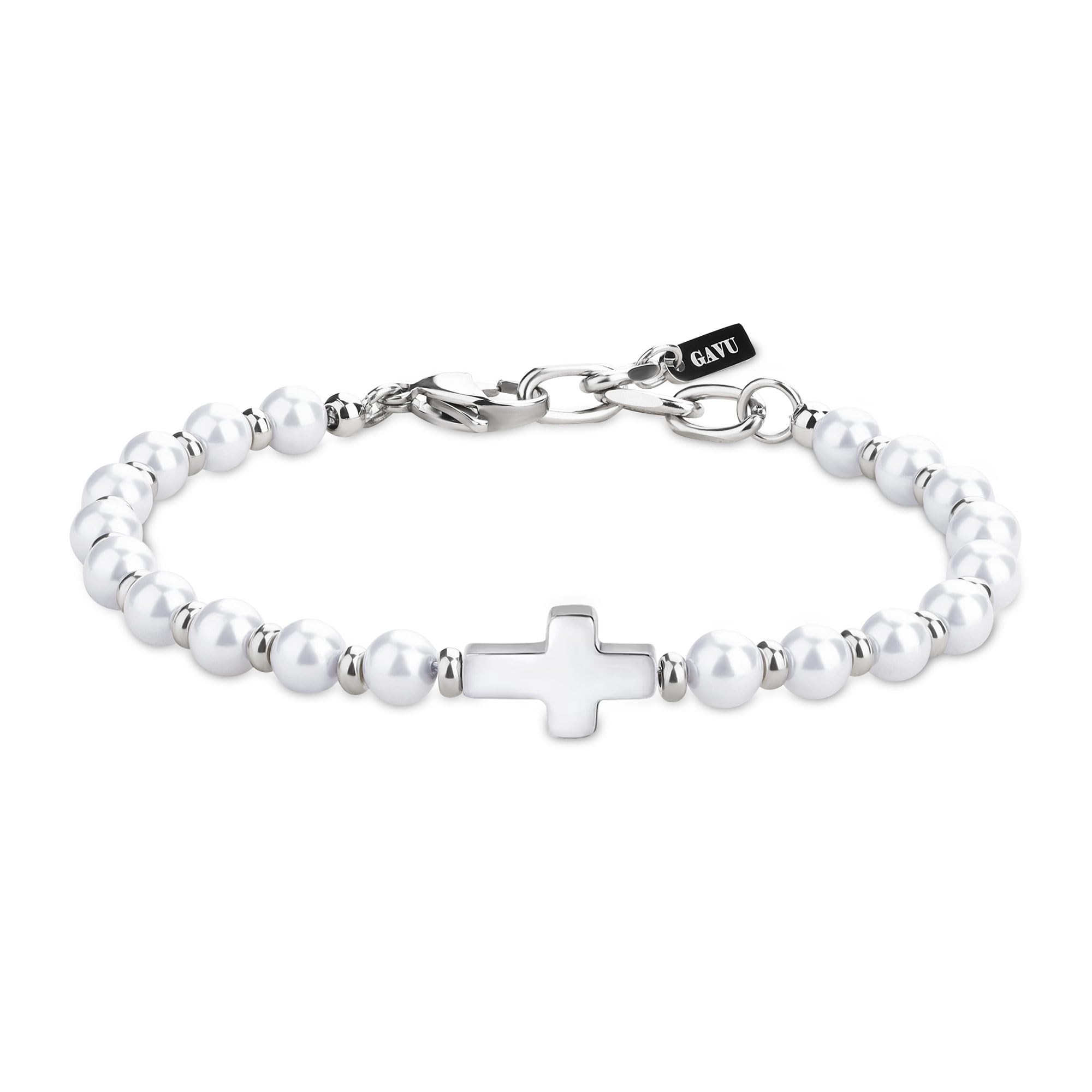 GAVU Pulsera de Cruz con Cuentas de Piedras Naturales para Hombre
