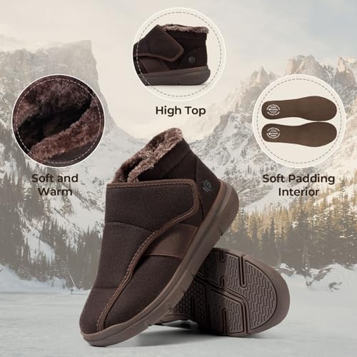 FitVille Diabetic Shoes for Men Extra Wide Width, Warm Slip-on Winter Slipper Boots with Adjustable Closures, Snow Boots for Swollen Feet, Neuropathy2