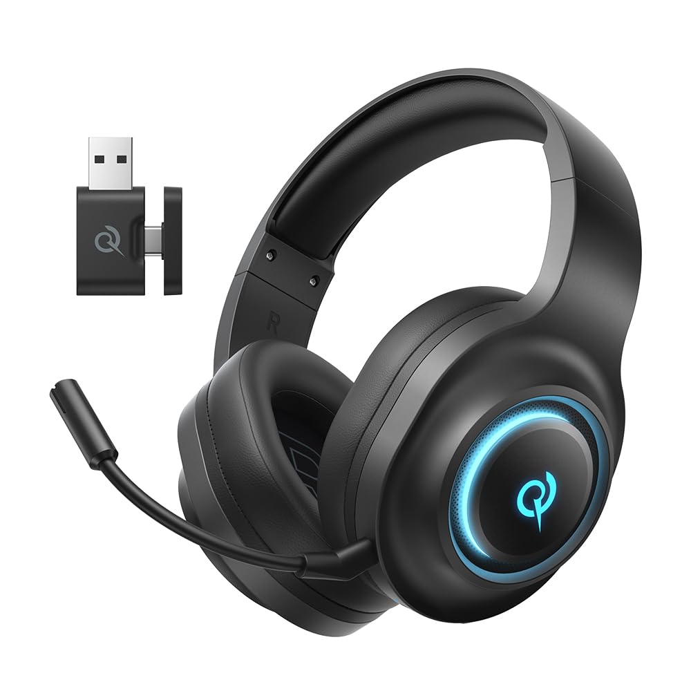 QCY Cuffie Gaming per PC/PS5/PS4/Switch, HEROAD V200 Cuffie over ear, USB-C, Batteria da 240 ore, Audio Surrounqchd 7.1, 2,4GHz Cuffie Wireless per multipiattaforma, Bluetooth 6.0