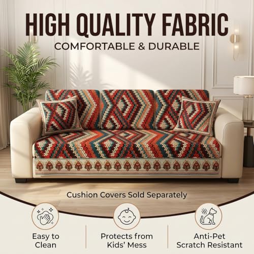 Image of KINGLY Sofa Cover 1 Seater Fully Covered | Stretchable Anti-Slip Slipcover | Washable Furniture Protector | Multicolor | Seat & Back | Set of 2Pc