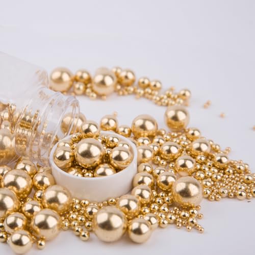 Image of Edible Bright Gold Sugar Pearls Candy Sprinkles 120G / 4.23Ounce Baking Cake Sprinkles Cupcake and Cake Topper Cookie Decorations Wedding Party Valentines Halloween Christmas Supplies