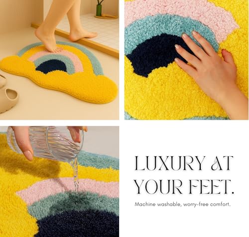 Image of VAS COLLECTIONS Luxurious 2000 GSM Microfiber Bath Mat | Super Soft, Thick & Fluffy | Anti-Skid, Super Absorbent, Machine Washable Bathroom /Kitchen /Door Mat (40x60 cm, Pack of 1) (Rainbow Cloud)