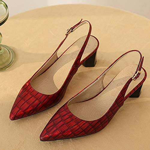 LUXMAX Women Mid Block Heel Pointed Toe Pumps Slingback Court Shoes3