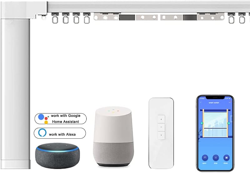 Sistema de cortinas inteligentes Celling, riel eléctrico con riel ajustable, abridor automático de cortinas, barras de cortinas motorizadas con control remoto, compatible con Alexa/Google Home (hasta 160 pulgadas)