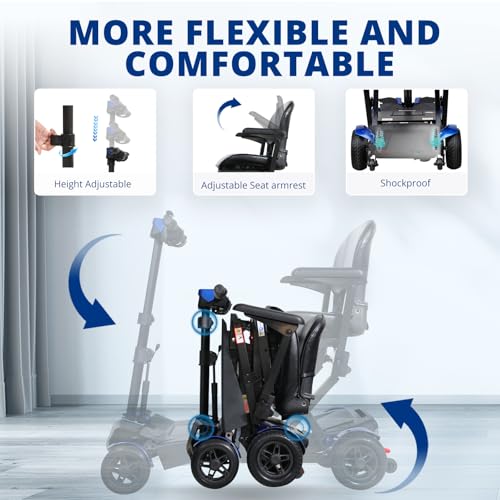 Image of Auto-Folding Mobility Scooter for Seniors & Adults, One-Touch Control Electric Mobility Scooters, Foldable Travel Mobility Scooter with Shock Absorption,Airlines Approved,Blue