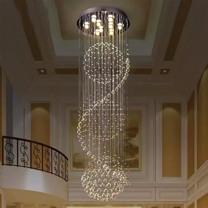 Image of Sanleen Modern Contemporary K9 Crystal Glass Double Height Chandelier Ceiling Lighting Lamp (Design 6) | 2 Ft Width x 8 Ft Height Luxury Staircase Chandelier for Duplex, Foyer, Lobby & Villa Decor
