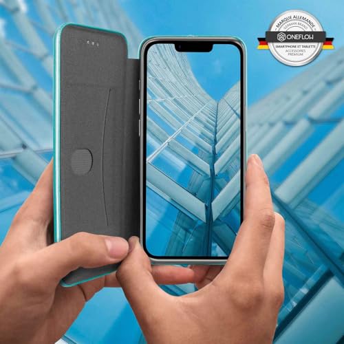 Étui de protection à rabat iPhone 16e bleu menthe en cuir synthétique fin