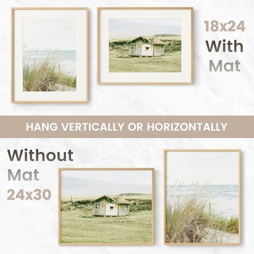 Image of 24x30 Poster Frame, USA-Sourced Natural Beech Wood Picture Collage Frame with HD Tempered Glass, Modern Simple 24 x 30 Wooden Photo Frame Matted to 18x24, Vertical & Horizontal Wall Hanging Display