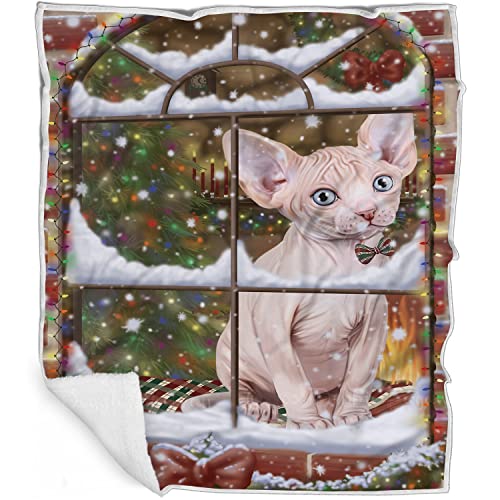 Doggie of the Day Sphynx Cat Blanket - Please Come Home for Christmas - Super Soft & Warm Pet Theme for Sofa or Bed, Warm Fleece, Sherpa or Woven Material BLNKT157520 (60x80 Fleece)