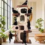 69.7'' Luxury Cat Tree,Treehouse Cat Tower for Indoor Large Cats Adults 20lbs,Modern Maine Coon Cat Condo with 5*Big House,3*Wood Sisal Scratching Post and Pad,Perch,Heavy Duty Furniture for Multicat