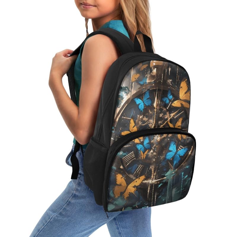 Metal Clock Butterfly Insulated Lunch Backpack for Women Retro Modern Clock Insulated Cooler Backpack Lunch Box Yellow Blue Butterflies Prep Backpack for Picnic College Travel2