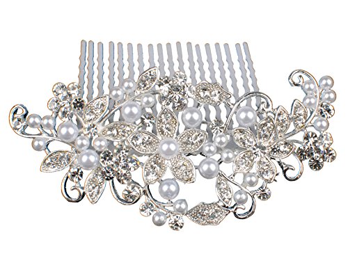 Preisvergleich Produktbild Unbekannt Haarkamm Strass und Perlen Haarschmuck Hochzeit Braut Haargesteck Silber (HK007)