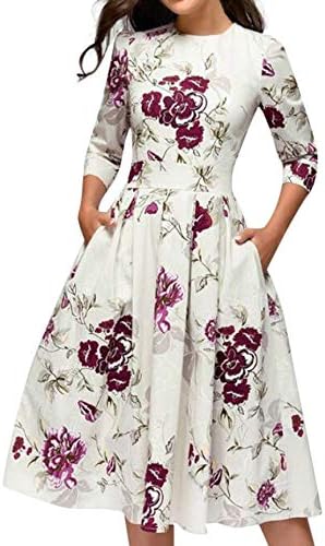 Dress for Women, Elegent A-line Vintage Printing Party Vestidos Dress Medium White