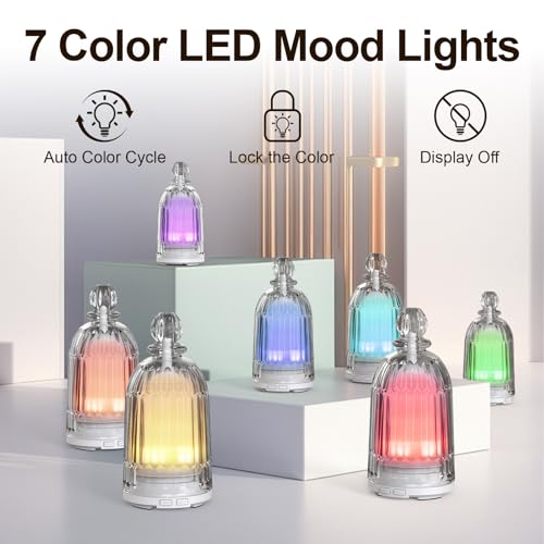 Image of 120ml Glass Essential Oil Diffuser, Ultrasonic Aroma Diffuser Glass Cover & Plastic Reservoir with Auto Shut-Off, 7 Colors LED Light for Home, Bedroom, Office, Yoga(White Base)