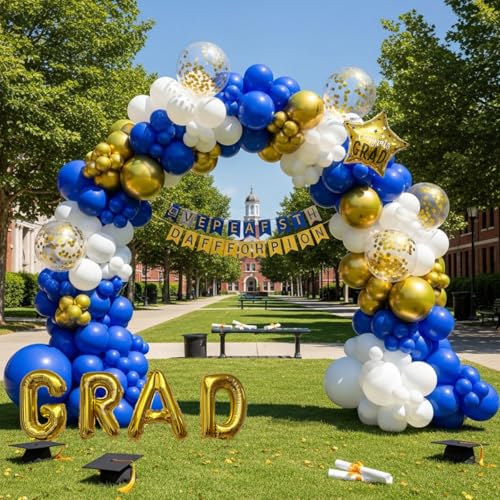 PALITIGO Graduation Balloon Arch Kit, Blue White & Gold, 128pcs by PALITIGO - Used condition - Image 6