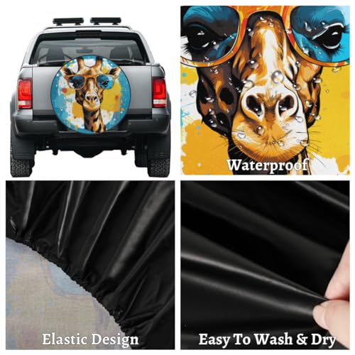 Image of Spare Tire Cover for RV Trailer, Funny Giraffe Tire Covers Universal Fit for Travel Trailer Camper Jeep RV SUV Truck Waterproof Wheel Cover (16 inch for Diameter 29 inch - 31 inch)