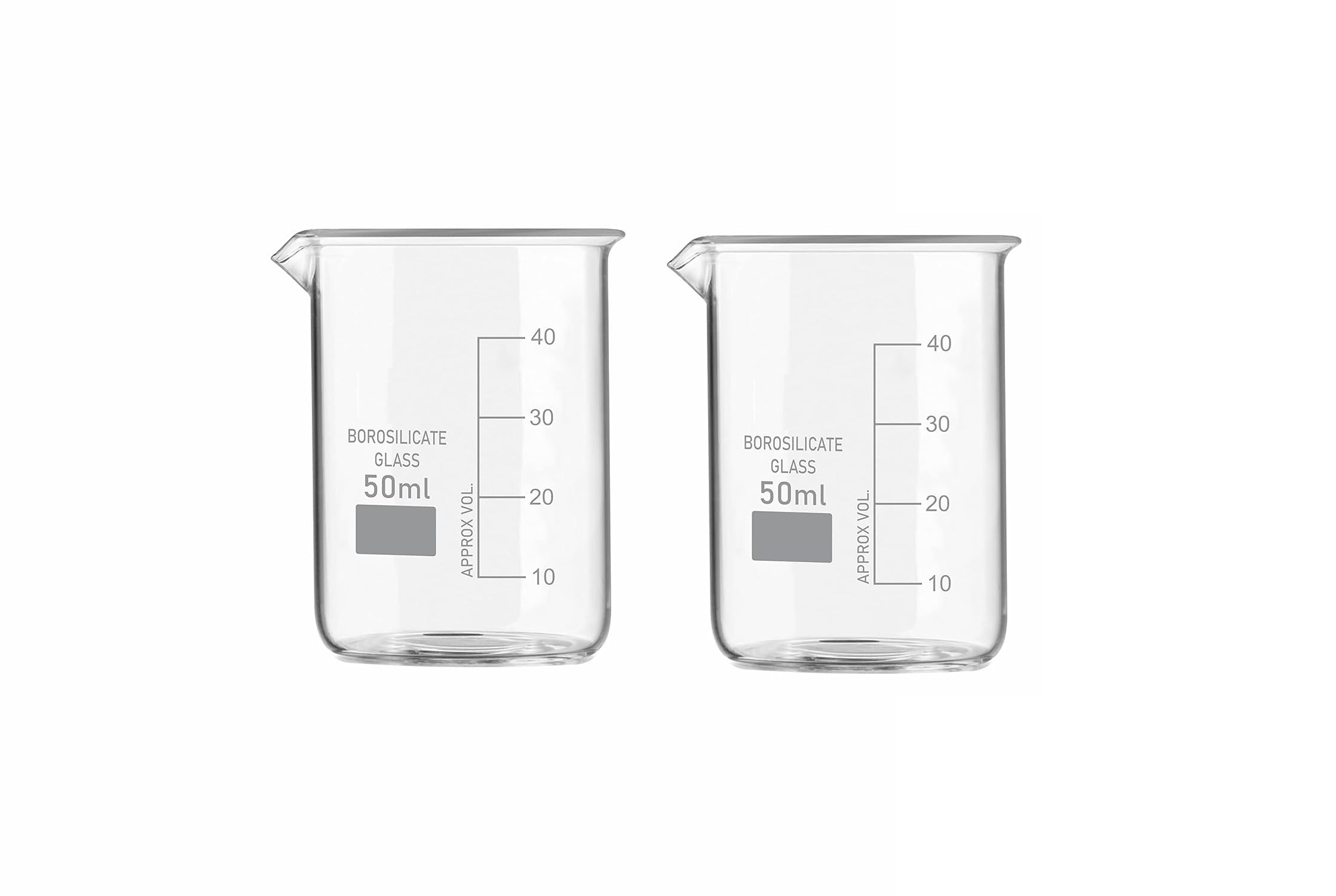 RAWAL's Borosilicate 3.3 Glass Beaker with Graduation Marks for School, College, and Laboratory Chemistry Labs, Durable & Heat-Resistant Laboratory Glassware (2, 50)