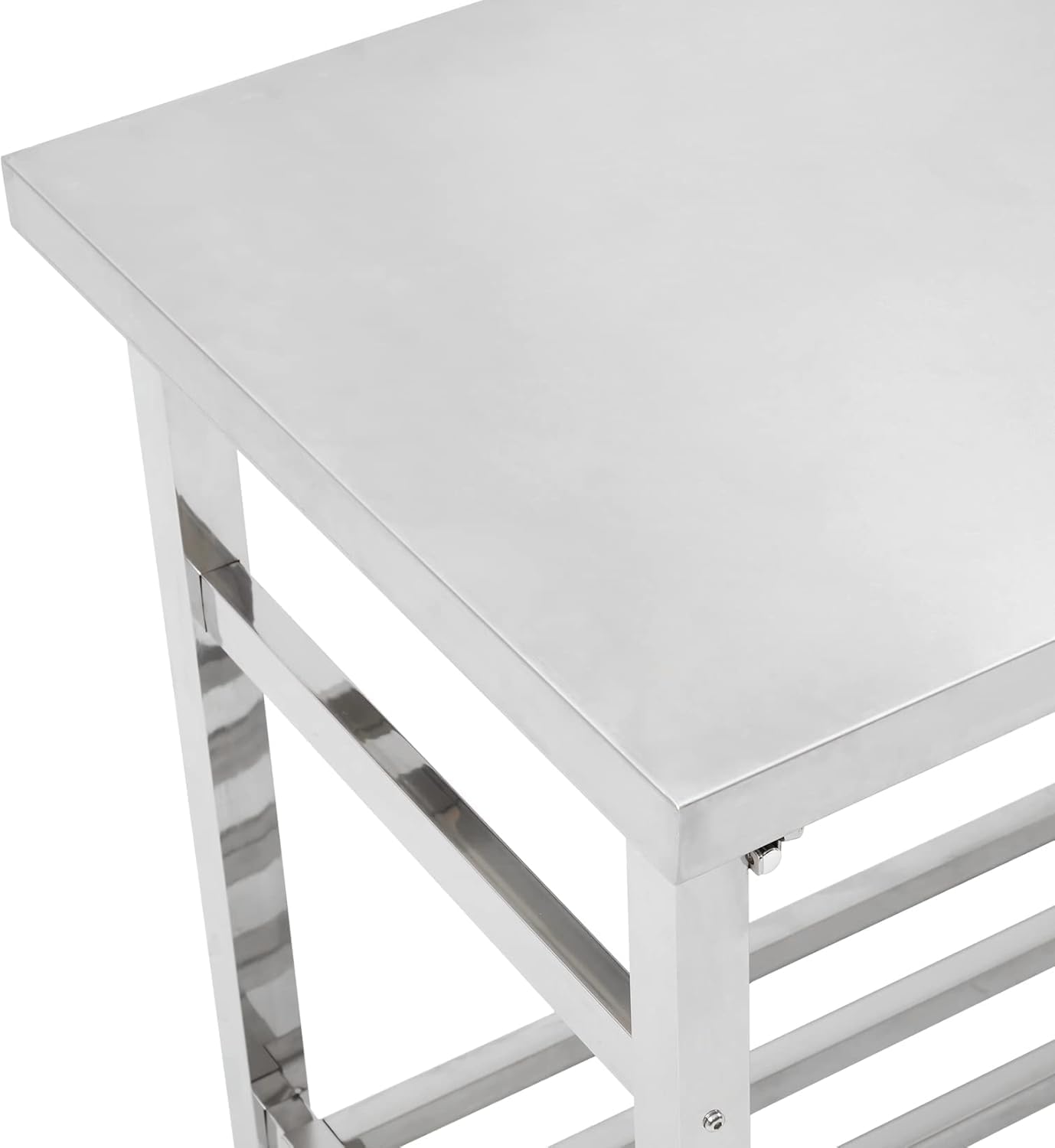 Garvee Mesa De Comedor Plegable De Acero Inoxidable: Mesa De Preparación Comercial De Dos Niveles, Resistente, con Estante Inferior Ajustable, Ruedas Bloqueables, Capacidad De 400 kg