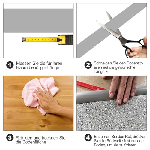 PVC übergangsprofil Selbstklebend, 1m/2m Boden Übergangsleiste übergangsprofil Höhenausgleich, Übergangsleiste Boden, Geeignet für Höhen von 12mm-15mm Übergangsschiene ohne Bohren (Grau, 1m)