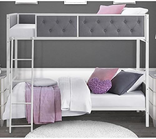 Avenue Greene Chesterfield Grey Upholstered Bunk Bed, Angled ladder for safe climbing