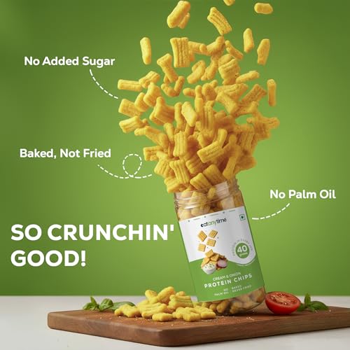 Image of Eat Anytime - Multigrain Protein Chips, Cream N Onion | 40 g protein per pack | Baked, Not Fried | No Palm Oil | High Protein, Low Calories (under 160) | 150 g
