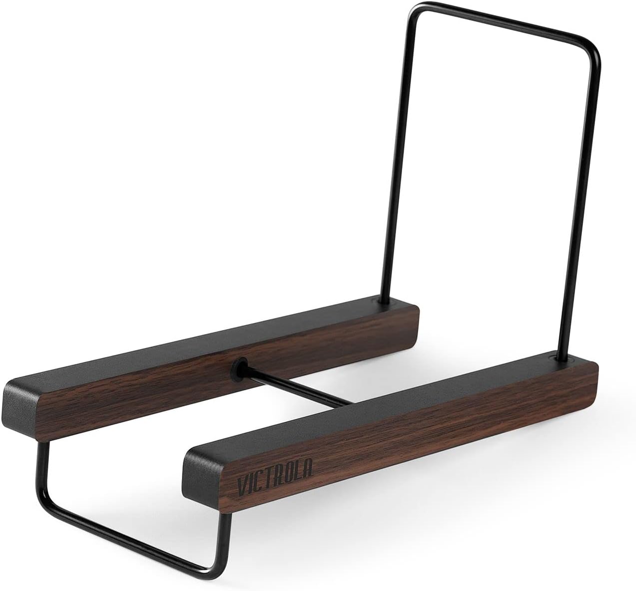 The Stand' - Table Top Vinyl Records and Album Holder & Organizer, Espresso Wood Finish with Smart Black Metal Accents, Elegant and Stylist Looks, Holds Over 25 Albums